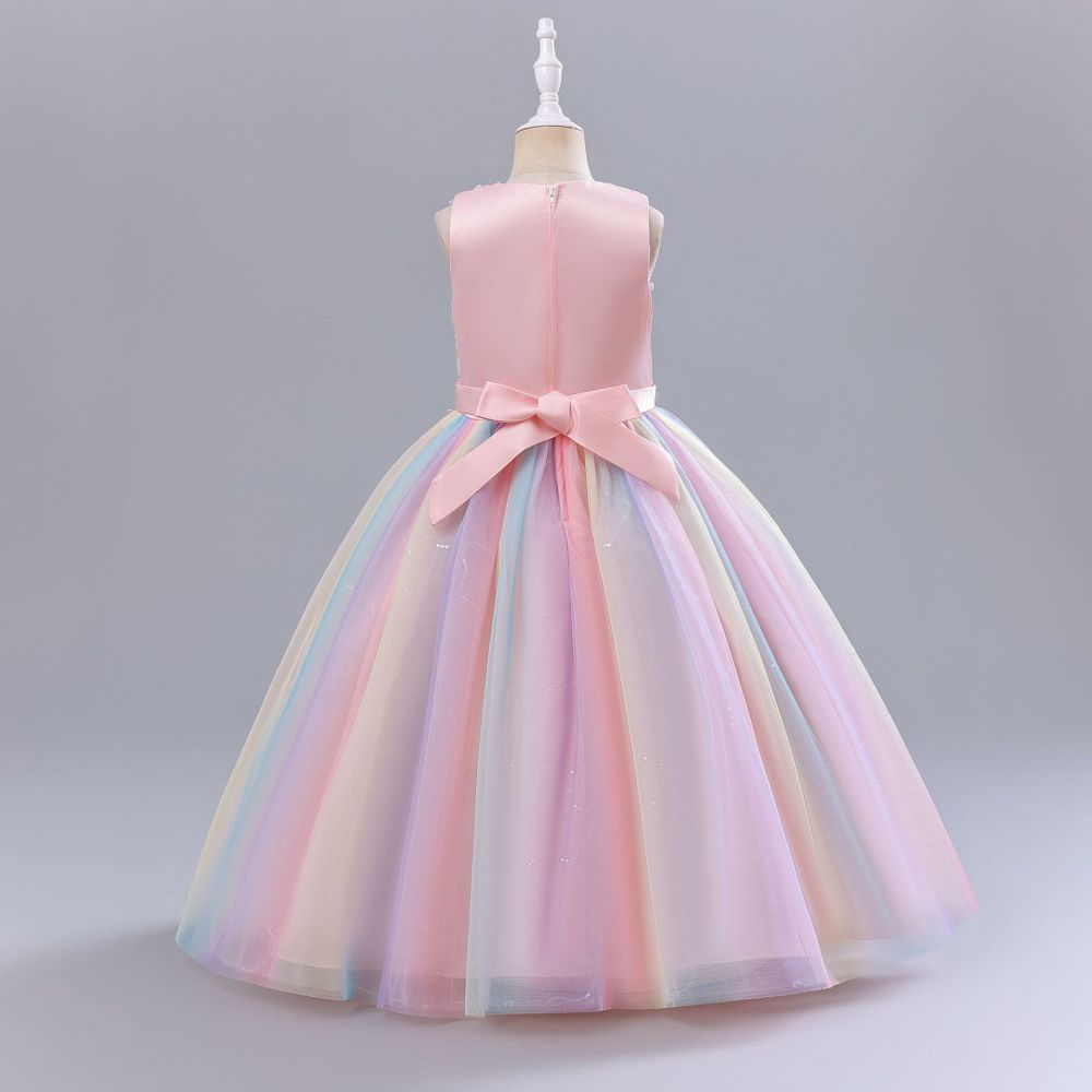 Princess Romantic Colorful Flower Pearl Polyester Girls Dresses display picture 9