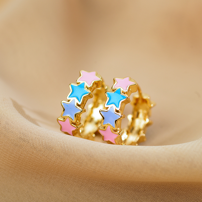 1 Pair Modern Style Star Copper Epoxy Plating Gold Plated Hoop Earrings display picture 5