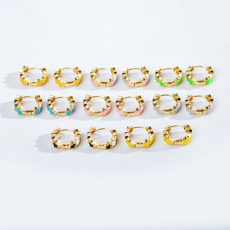 1 Pair Modern Style Star Copper Epoxy Plating Gold Plated Hoop Earrings display picture 8