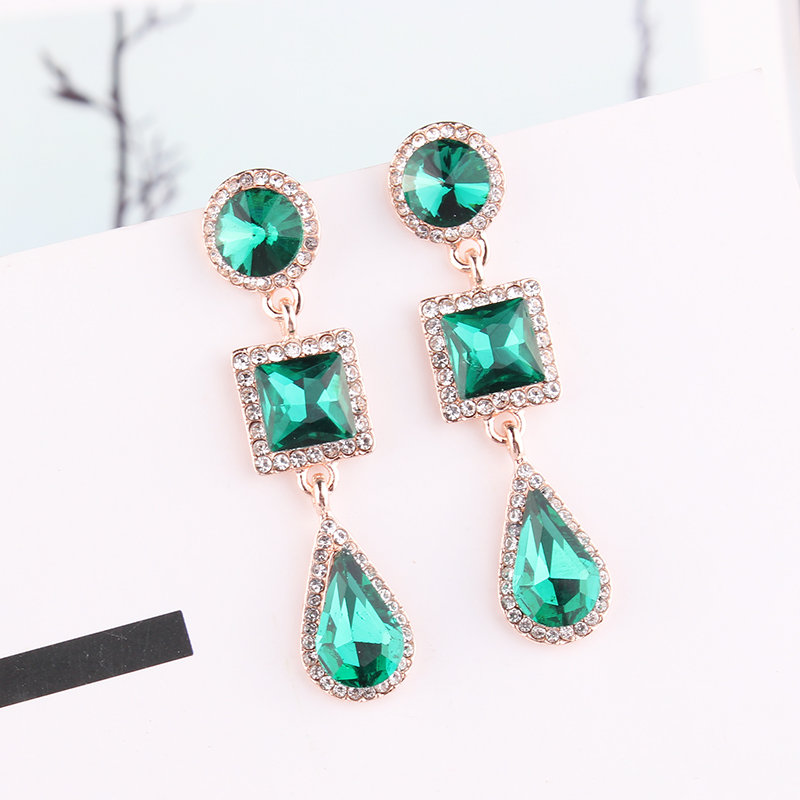1 Pair Simple Style Shiny Round Square Water Droplets Inlay Alloy Crystal Rhinestones Drop Earrings display picture 1