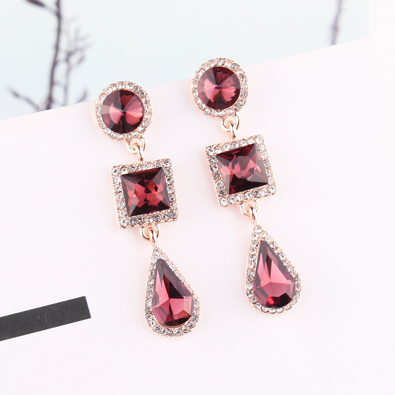 1 Pair Simple Style Shiny Round Square Water Droplets Inlay Alloy Crystal Rhinestones Drop Earrings display picture 2