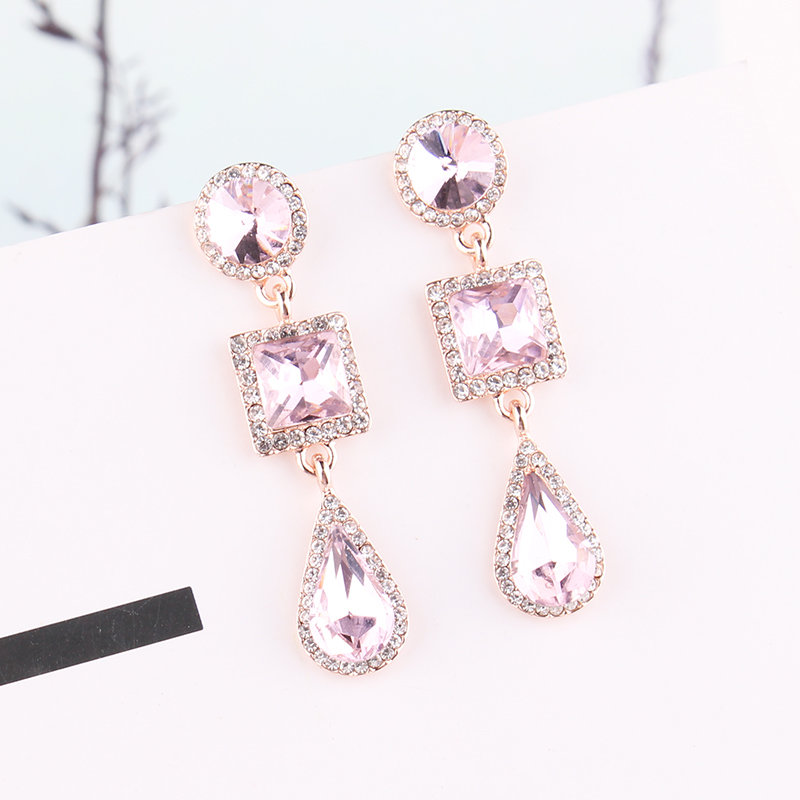 1 Pair Simple Style Shiny Round Square Water Droplets Inlay Alloy Crystal Rhinestones Drop Earrings display picture 4