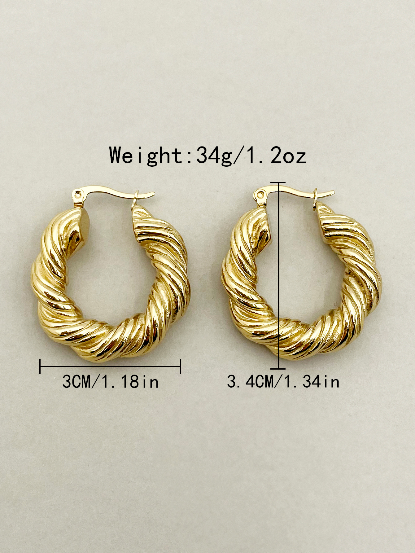 1 Pair Retro Solid Color Twist Polishing Plating 304 Stainless Steel 14K Gold Plated Hoop Earrings display picture 3