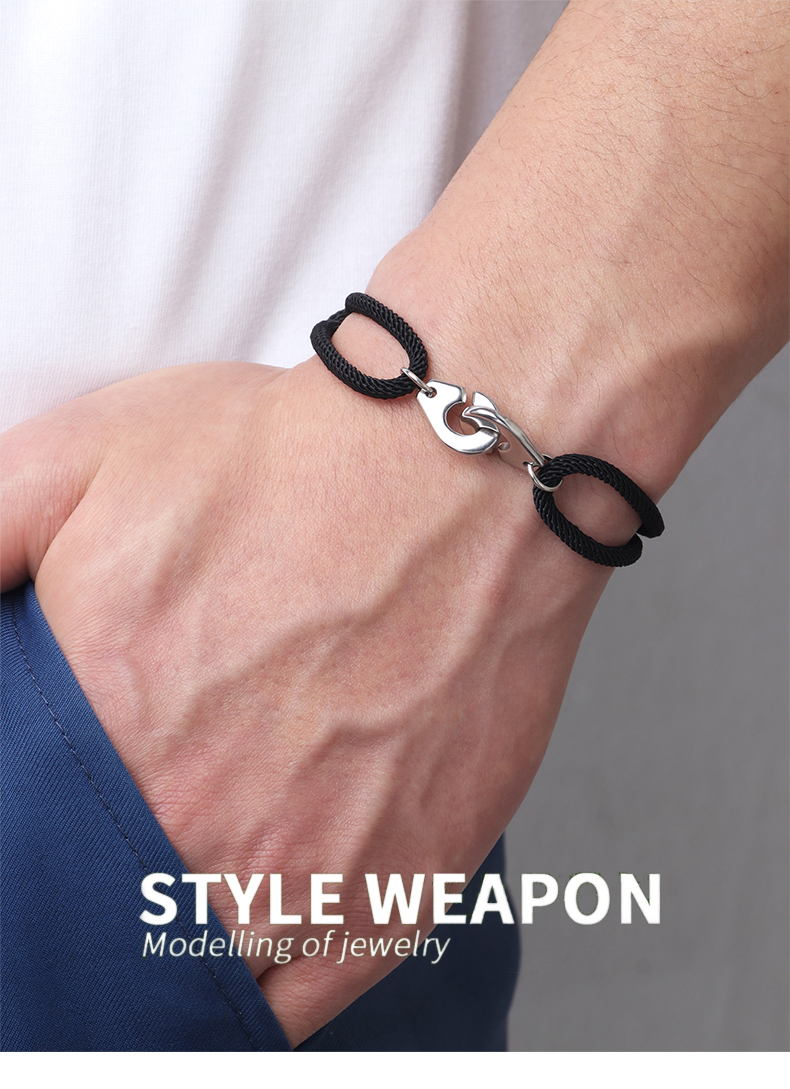 Casual Hip-Hop Handcuffs Solid Color Stainless Steel Rope Unisex Bracelets display picture 1