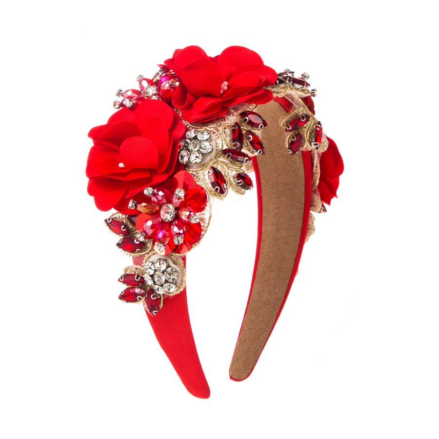 Elegant Glam Sweet Flower Cloth Lace Inlay Rhinestones Hair Band display picture 6