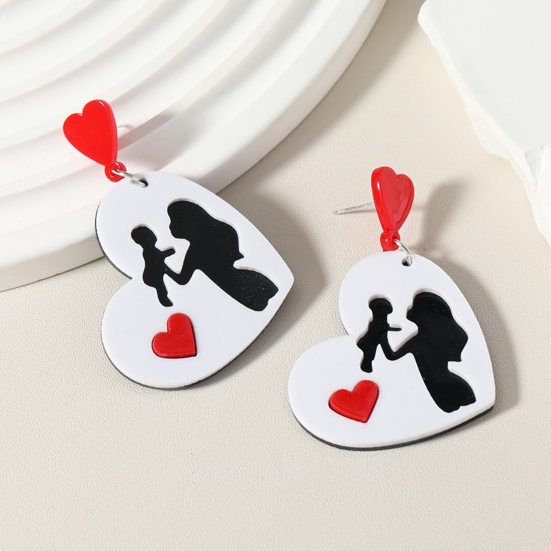 1 Pair Cute Heart Shape Printing Arylic Drop Earrings display picture 2