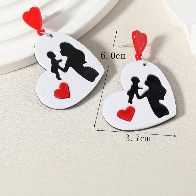 1 Pair Cute Heart Shape Printing Arylic Drop Earrings display picture 3