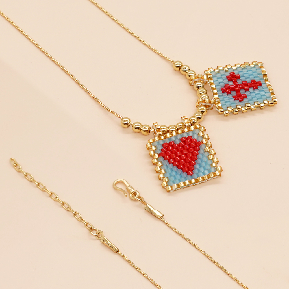 Casual Cross Fruit Heart Shape Glass Beaded Braid Chain Women's Necklace display picture 32