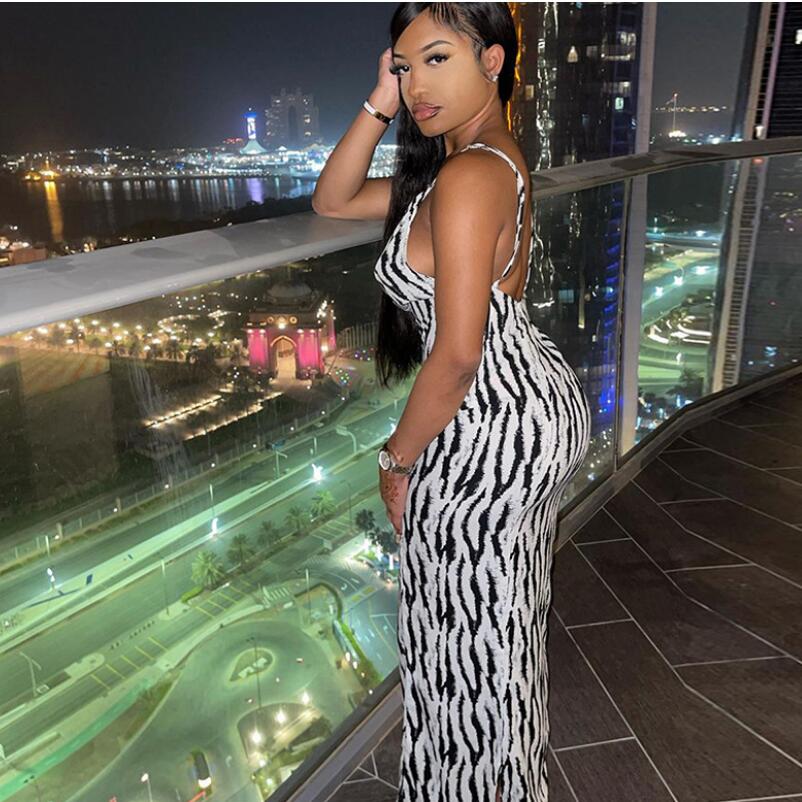 Women's Strap Dress Elegant V Neck Backless Sleeveless Zebra Stripe Maxi Long Dress Party Date display picture 5