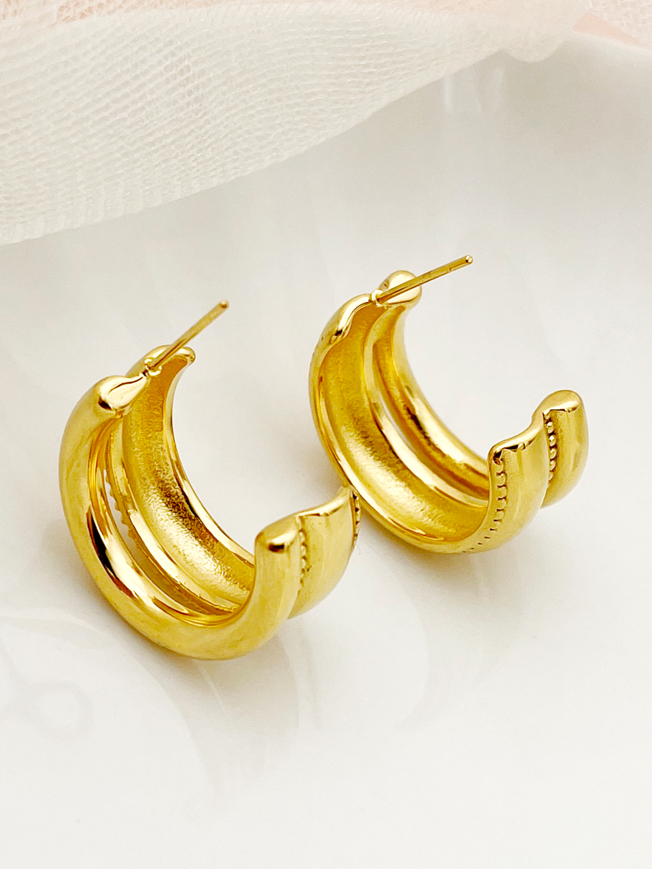 1 Pair Simple Style Commute C Shape Layered Polishing Plating 304 Stainless Steel 14K Gold Plated Ear Studs display picture 2