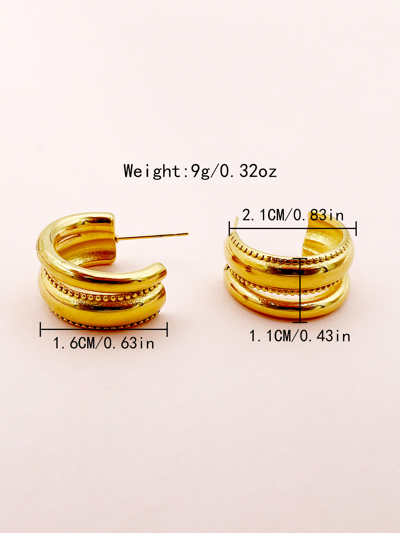 1 Pair Simple Style Commute C Shape Layered Polishing Plating 304 Stainless Steel 14K Gold Plated Ear Studs display picture 3