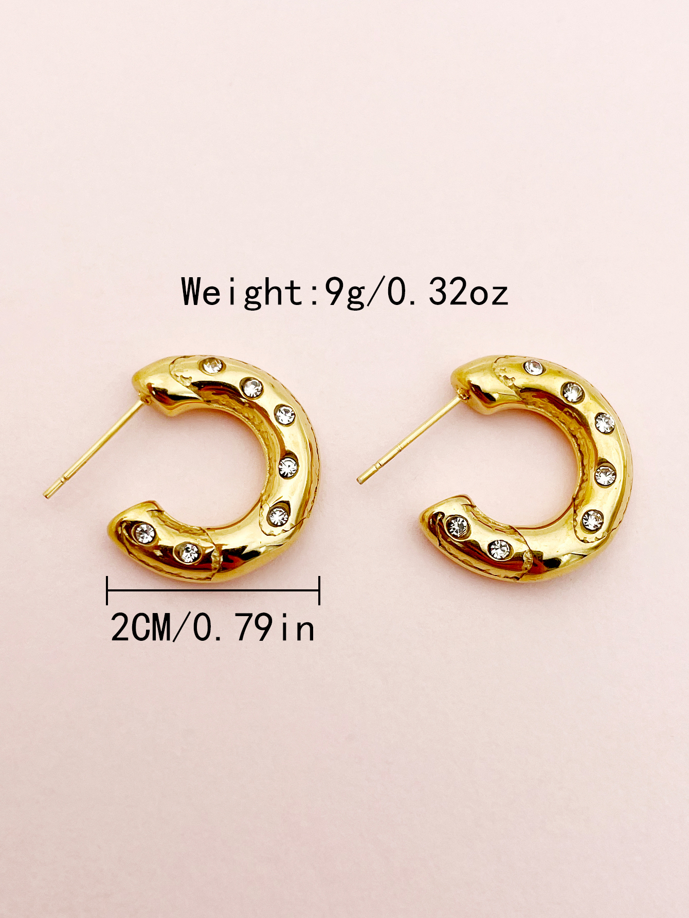 1 Pair Modern Style C Shape Polishing Plating Inlay 304 Stainless Steel Zircon 14K Gold Plated Ear Studs display picture 3