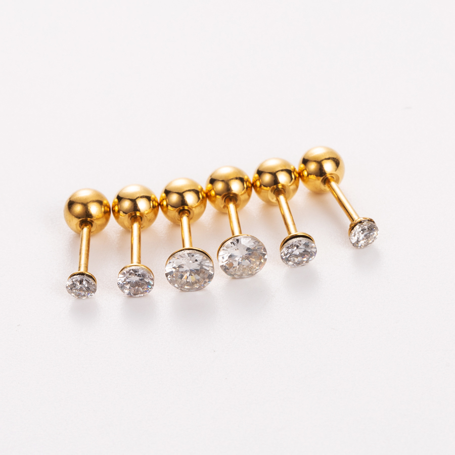 Simple Style Shiny Heart Shape Mushroom Planet Plating Inlay 304 Stainless Steel Artificial Diamond 14K Gold Plated Ear Studs display picture 3