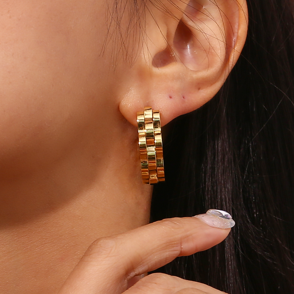 1 Pair Vintage Style Simple Style C Shape Plating Stainless Steel 18k Gold Plated Ear Studs display picture 3