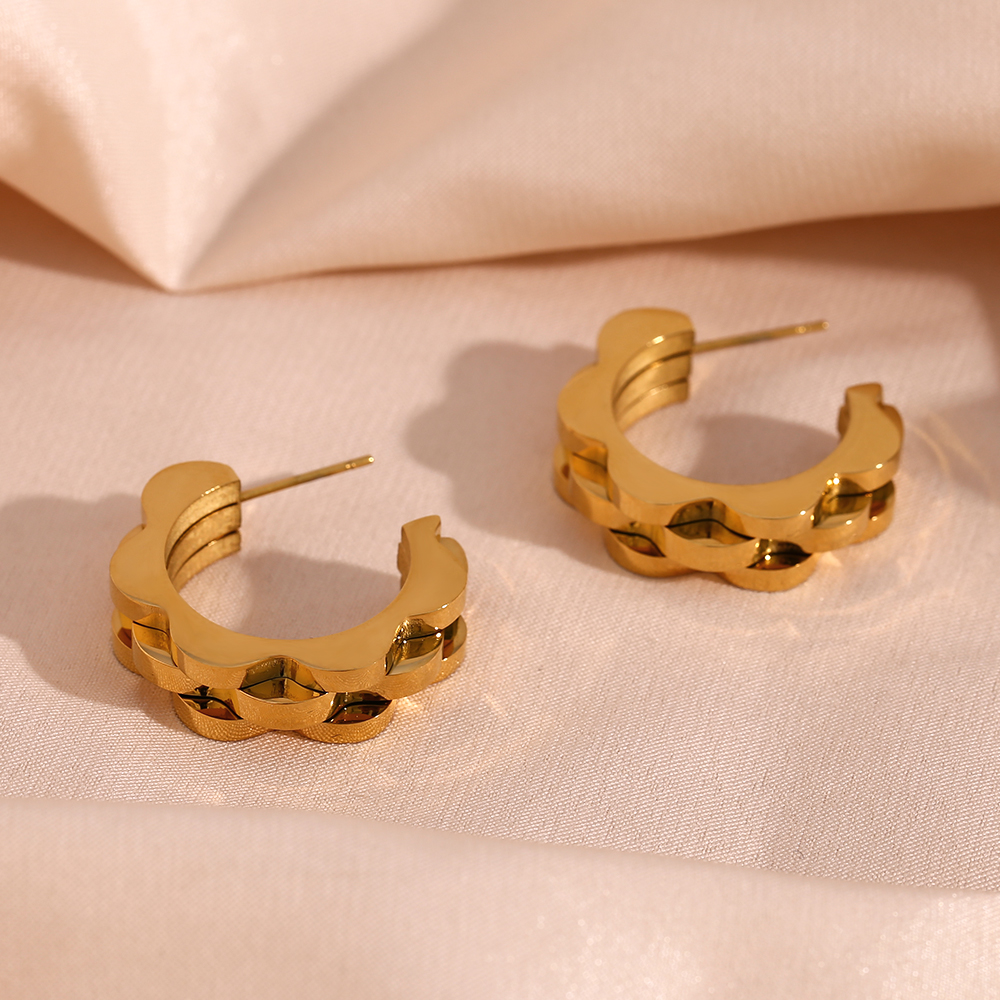 1 Pair Vintage Style Simple Style C Shape Plating Stainless Steel 18k Gold Plated Ear Studs display picture 6