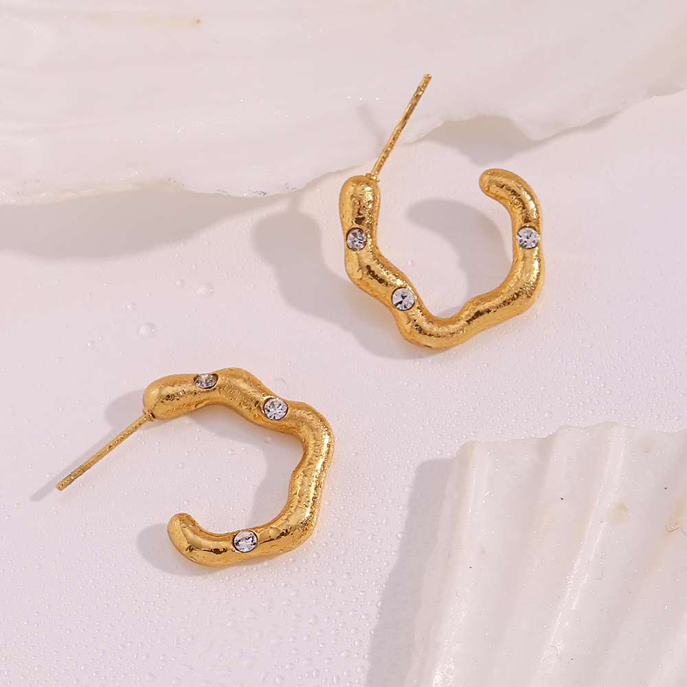 1 Pair Simple Style C Shape Irregular Plating Inlay Stainless Steel Zircon 18k Gold Plated Ear Studs display picture 13