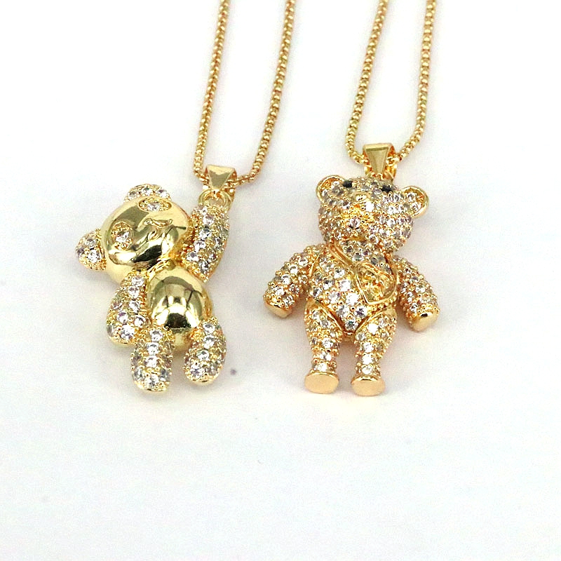 Hip-hop Retro Punk Little Bear Copper Plating Inlay Zircon Gold Plated Pendant Necklace display picture 4