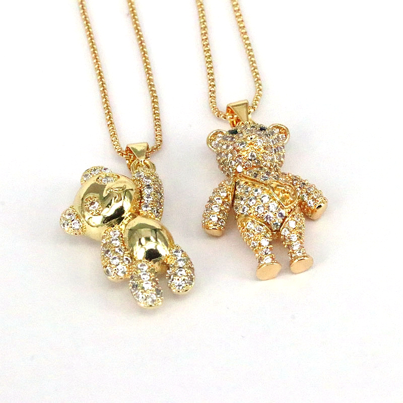 Hip-hop Retro Punk Little Bear Copper Plating Inlay Zircon Gold Plated Pendant Necklace display picture 2