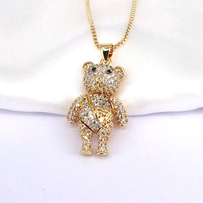 Hip-hop Retro Punk Little Bear Copper Plating Inlay Zircon Gold Plated Pendant Necklace display picture 3