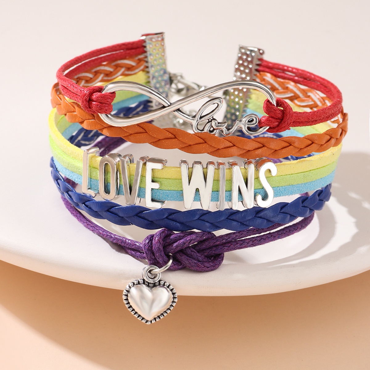Romantic Rainbow Alloy Flannel Braid Alloy Valentine's Day Couple Bracelets display picture 4