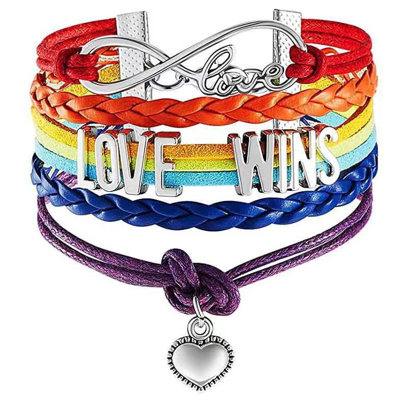 Romantic Rainbow Alloy Flannel Braid Alloy Valentine's Day Couple Bracelets display picture 2