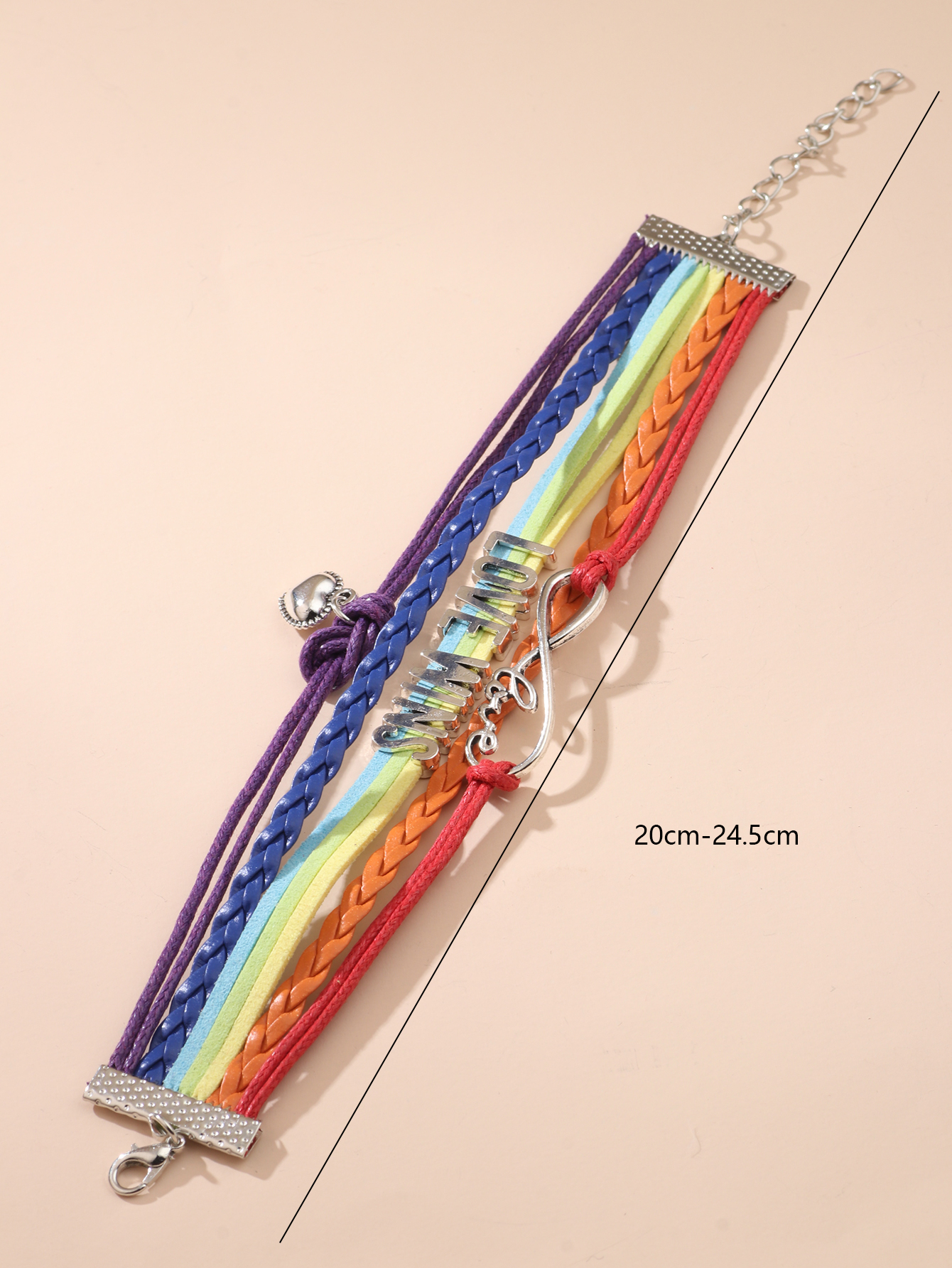 Romantic Rainbow Alloy Flannel Braid Alloy Valentine's Day Couple Bracelets display picture 3