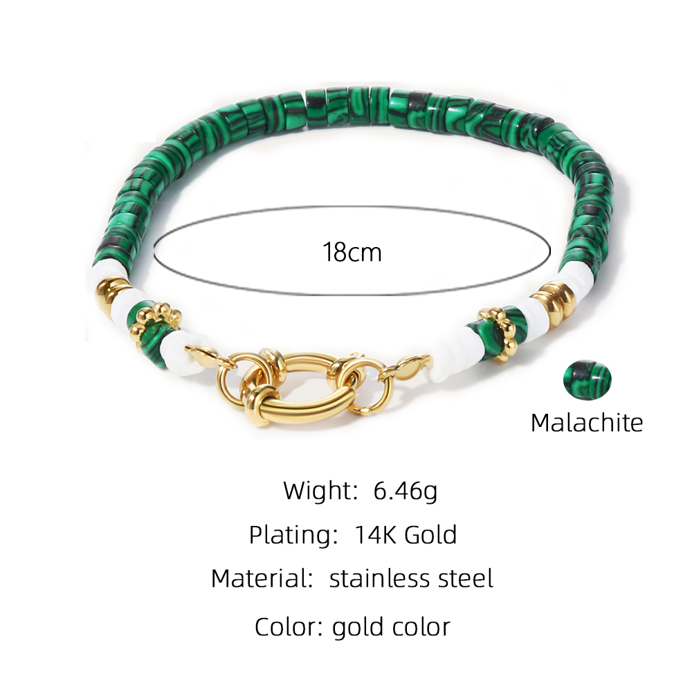 Retro Geometric Malachite Titanium Steel 14k Gold Plated Bracelets In Bulk display picture 1