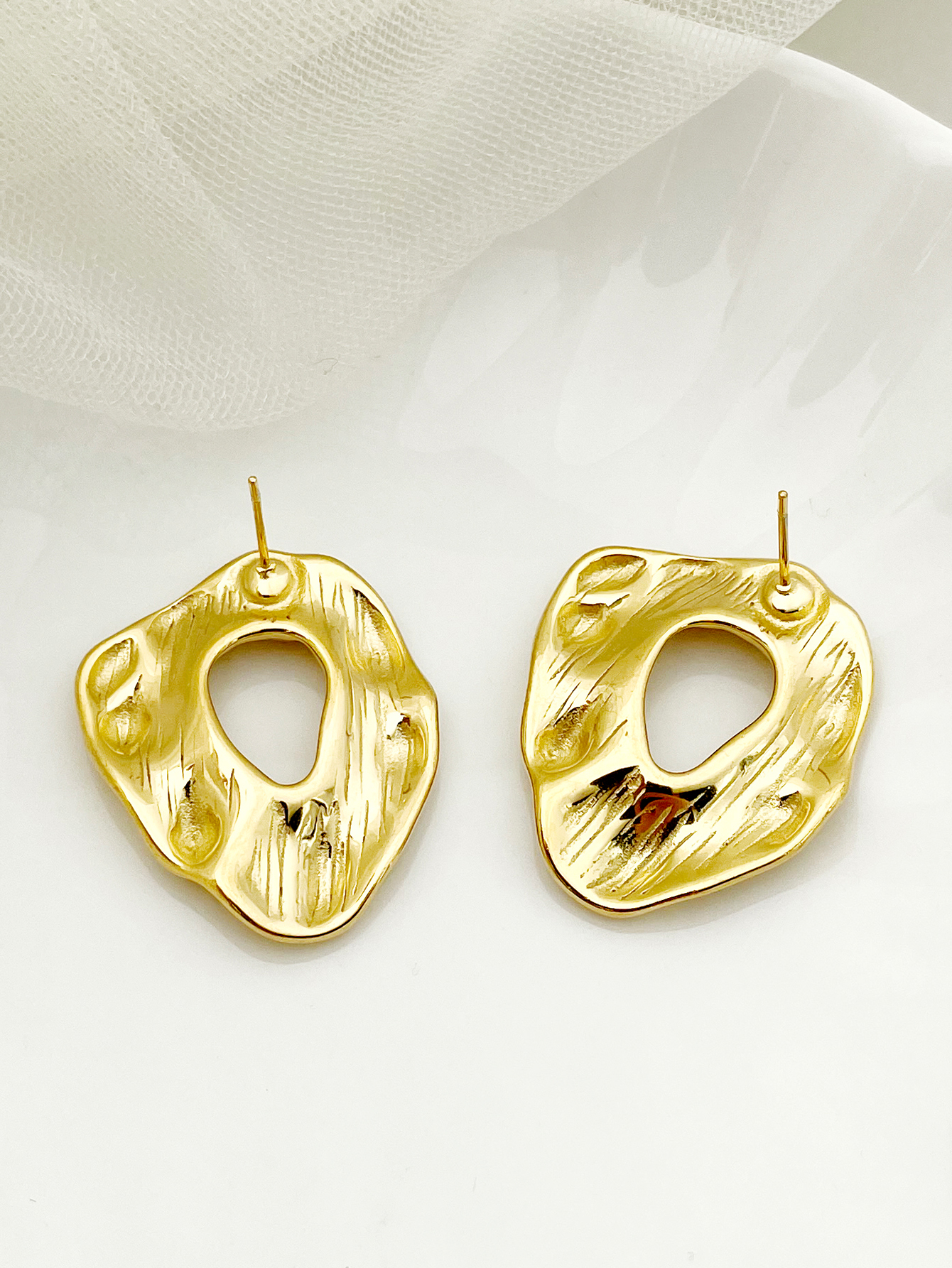 1 Pair Artistic Irregular Polishing Plating Hollow Out 304 Stainless Steel 14K Gold Plated Ear Studs display picture 2