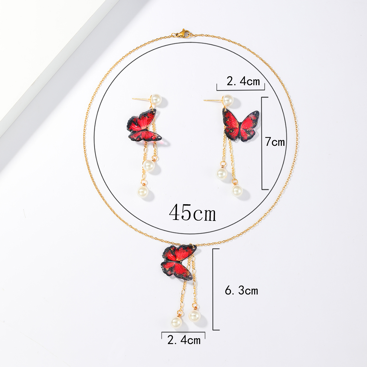 201 Stainless Steel Imitation Pearl 18K Gold Plated Elegant Vintage Style Plating Butterfly Earrings Necklace display picture 8