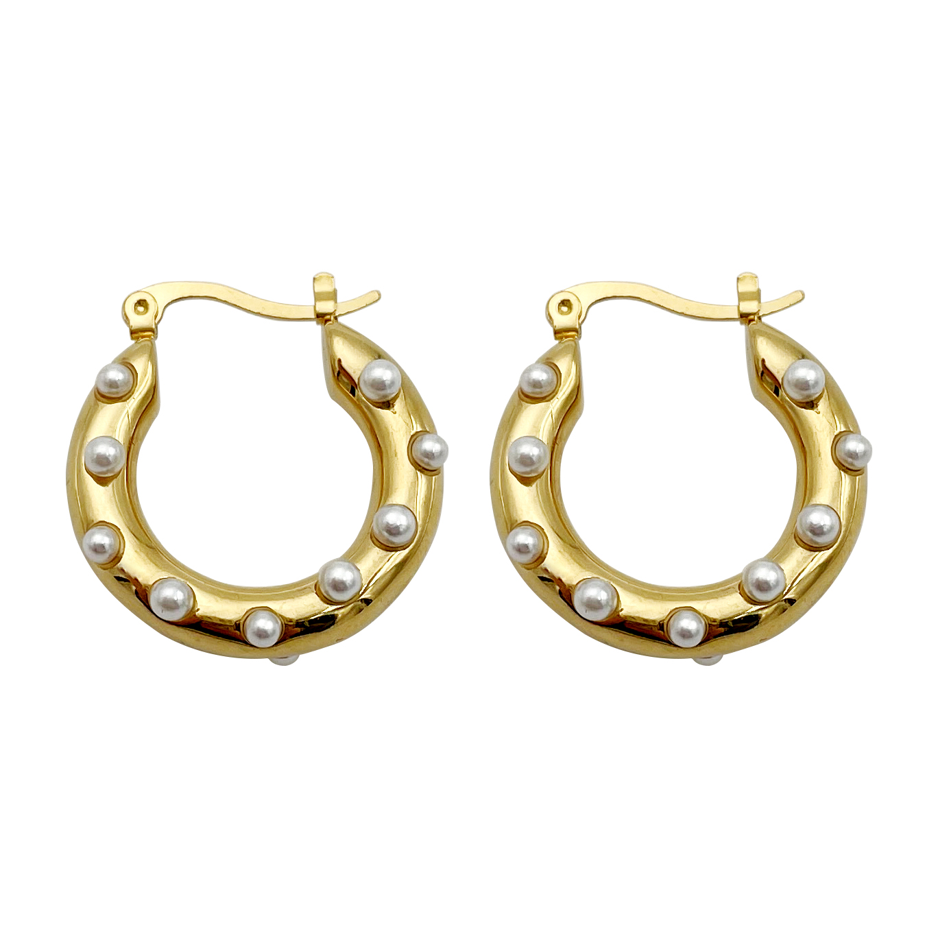 1 Pair Elegant U Shape Polishing Plating Inlay 304 Stainless Steel Pearl 14K Gold Plated Hoop Earrings display picture 4