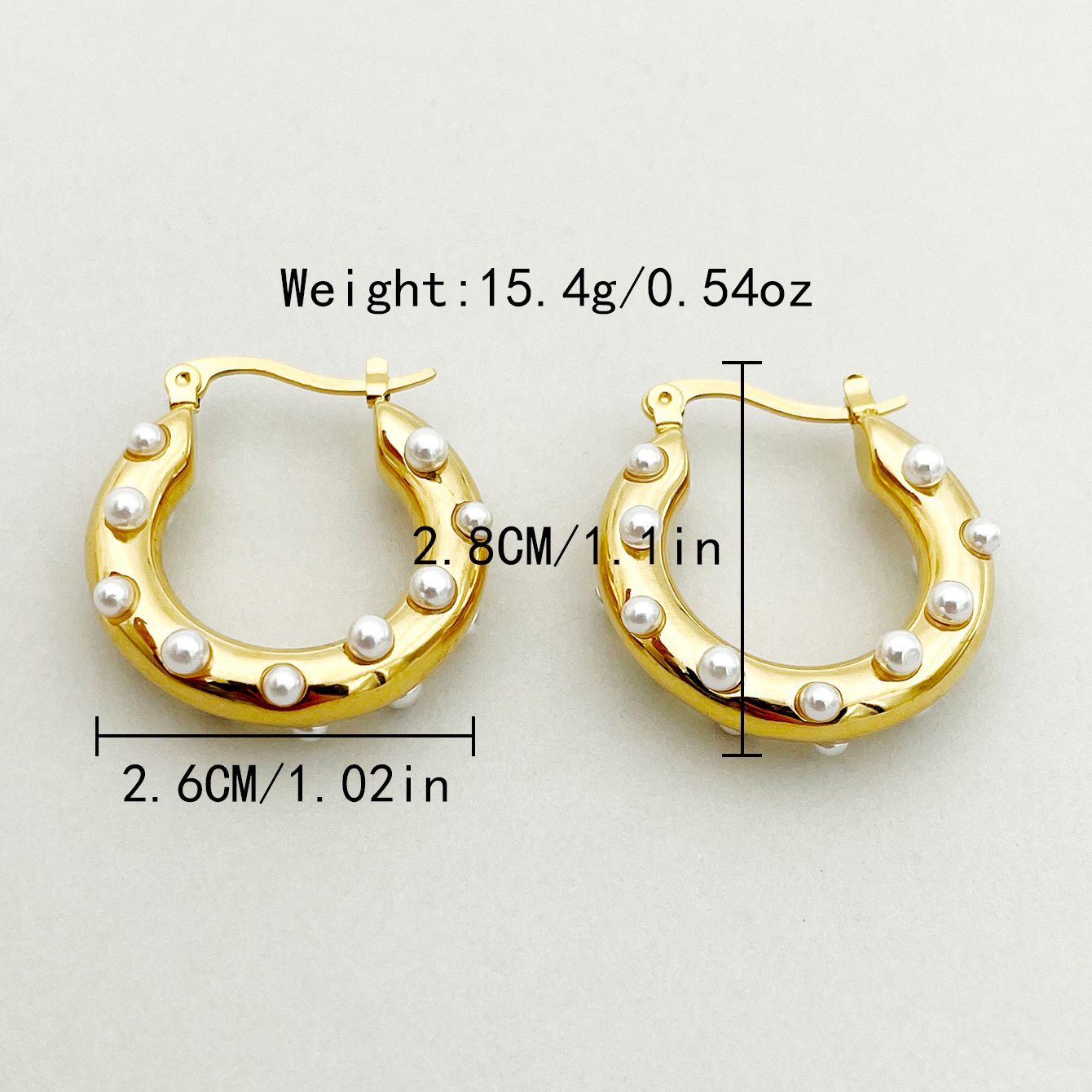 1 Pair Elegant U Shape Polishing Plating Inlay 304 Stainless Steel Pearl 14K Gold Plated Hoop Earrings display picture 3