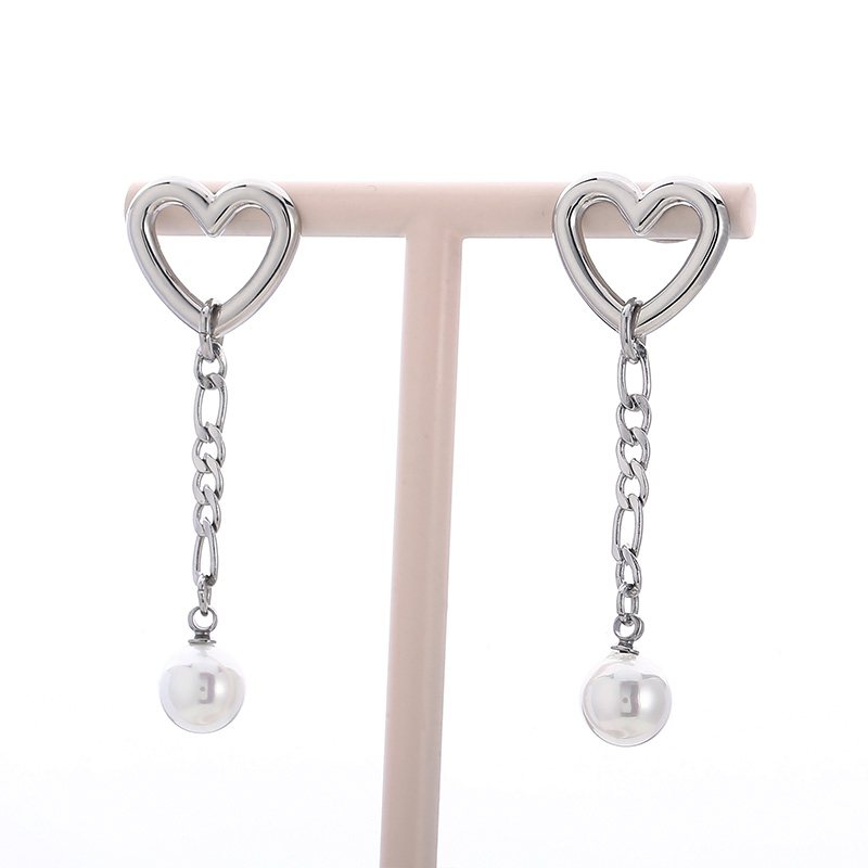 1 Pair Modern Style Streetwear Heart Shape Pearl Plating Stainless Steel 18K Gold Plated Drop Earrings display picture 1