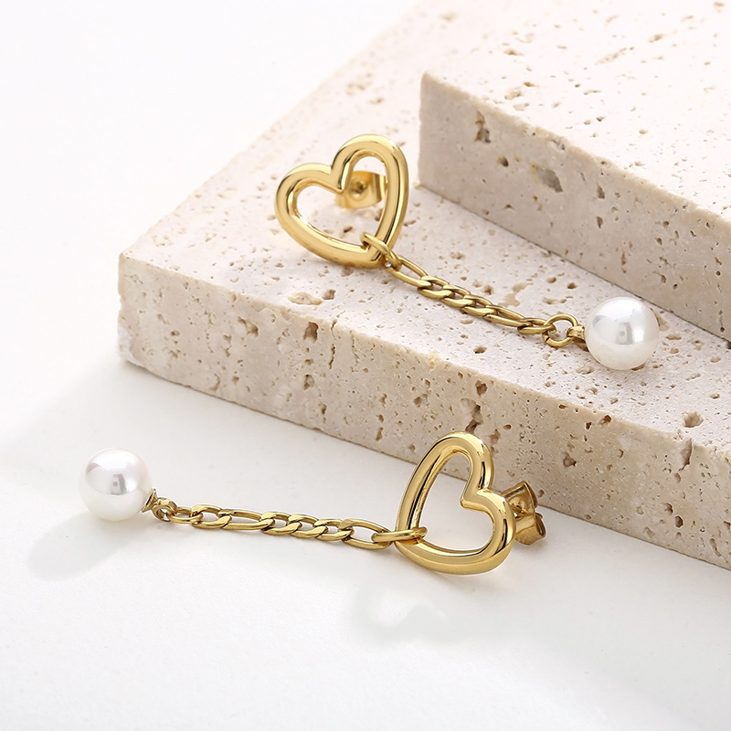 1 Pair Modern Style Streetwear Heart Shape Pearl Plating Stainless Steel 18K Gold Plated Drop Earrings display picture 5