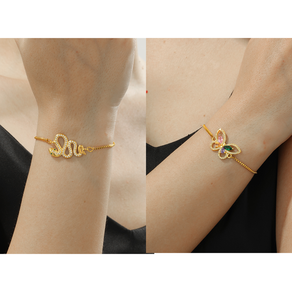 Elegant Simple Style Snake Butterfly Copper Plating Hollow Out Inlay Zircon 18k Gold Plated Bracelets display picture 2