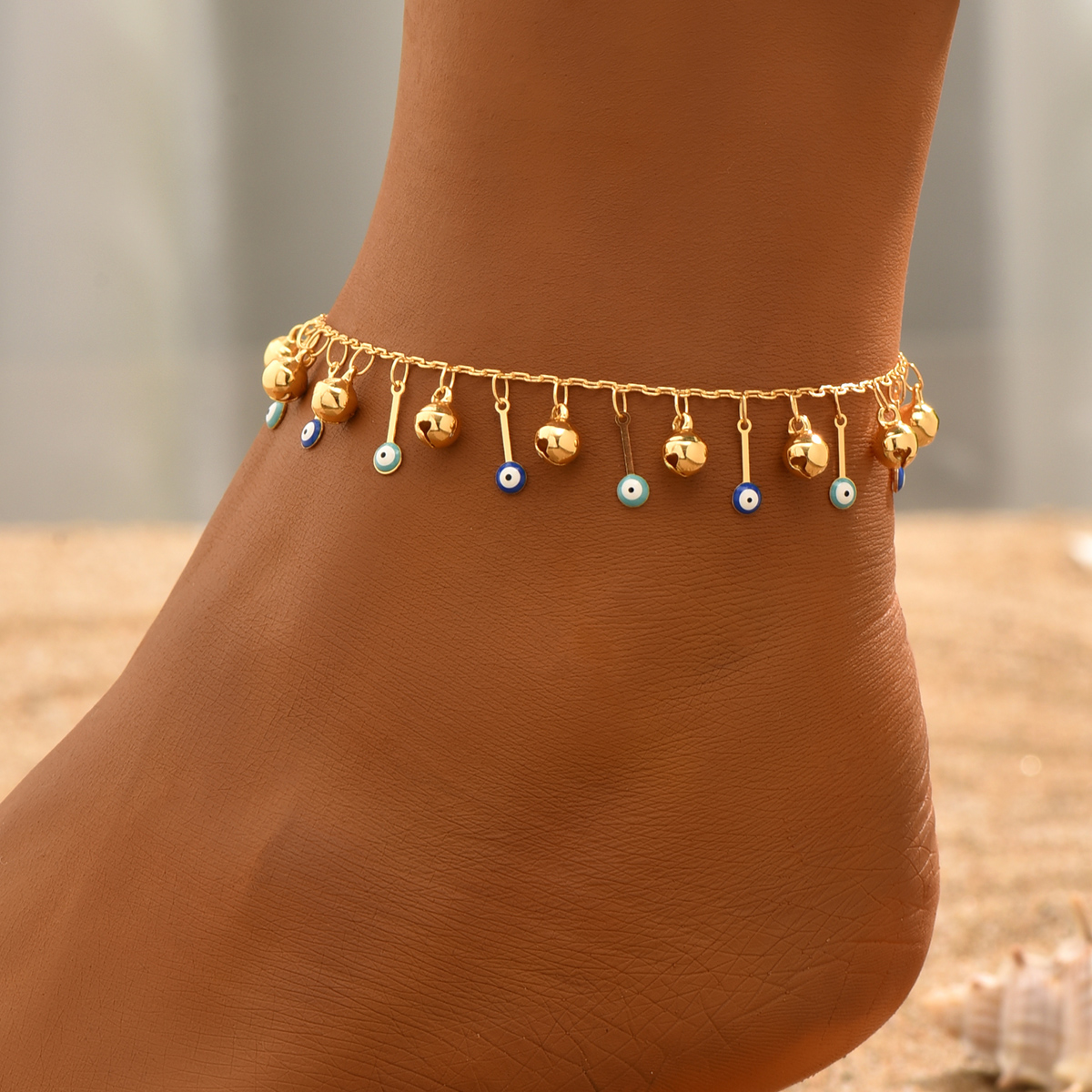 Wholesale Jewelry Casual Elegant Beach Eye Bell Copper 18k Gold Plated Anklet display picture 2