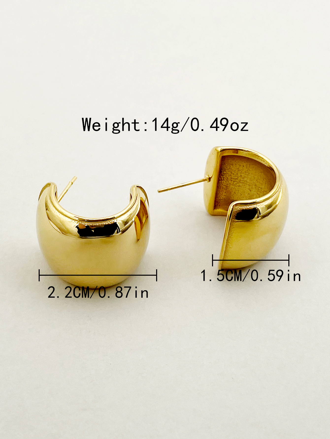 1 Paire Style Vintage Style Simple Commuer Forme C Polissage Placage Acier Inoxydable 304 Plaqué Or 14K Boucles D'Oreilles display picture 3