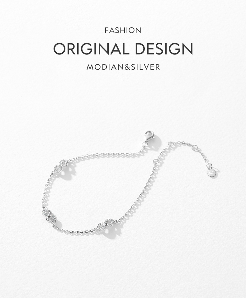 Großhandel Ins-stil Einfacher Stil Unendlichkeit Sterling Silber Überzogen Mit Rhodium Zirkon Armbänder display picture 1
