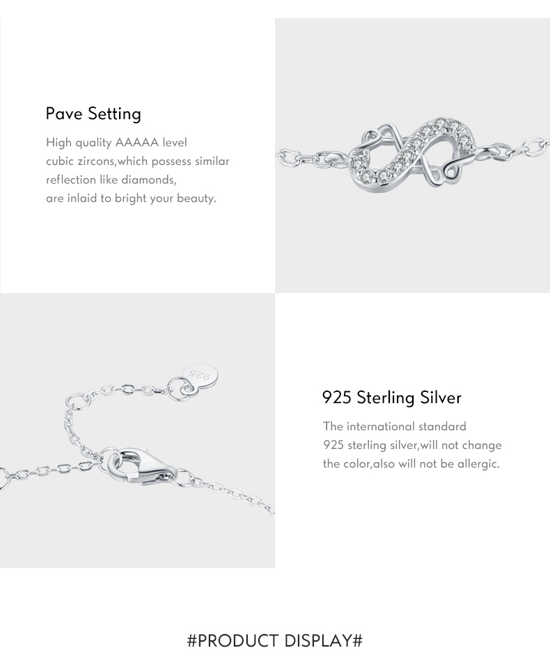 Großhandel Ins-stil Einfacher Stil Unendlichkeit Sterling Silber Überzogen Mit Rhodium Zirkon Armbänder display picture 5