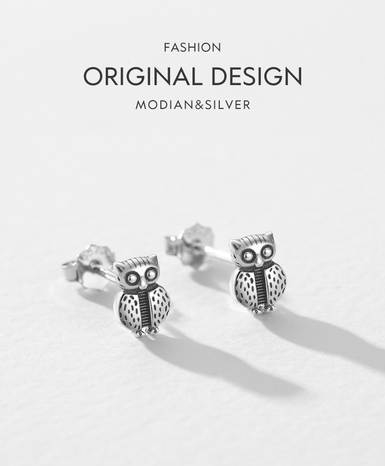 1 Paire Style Ins Style Vintage Hibou Argent Sterling Plaqué Rhodium Boucles D'oreilles display picture 1