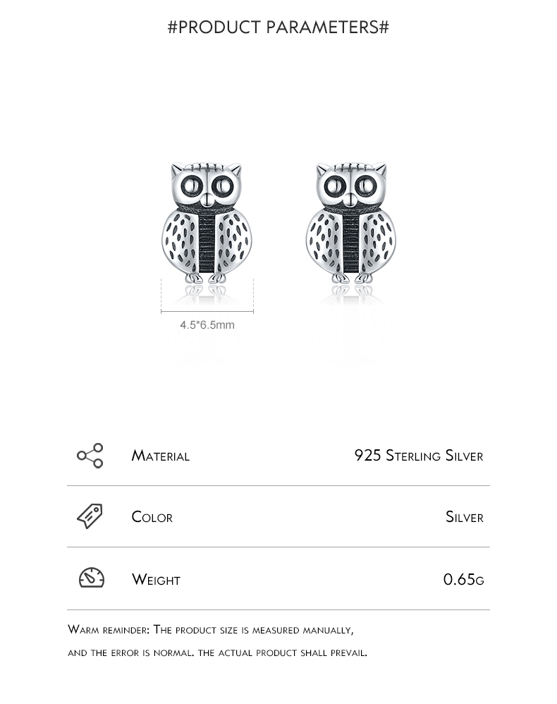 1 Pair Ins Style Vintage Style Owl Sterling Silver Rhodium Plated Ear Studs display picture 4