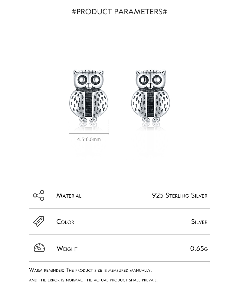 1 Paire Style Ins Style Vintage Hibou Argent Sterling Plaqué Rhodium Boucles D'oreilles display picture 4