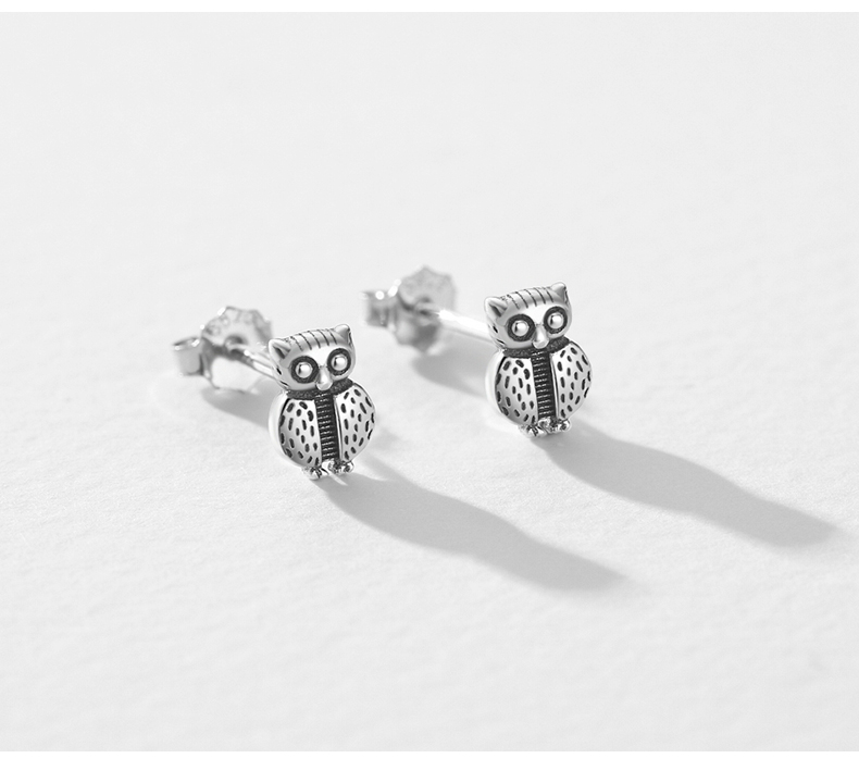 1 Pair Ins Style Vintage Style Owl Sterling Silver Rhodium Plated Ear Studs display picture 6