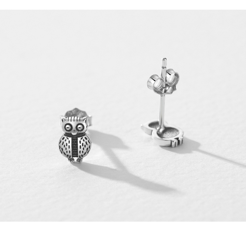 1 Pair Ins Style Vintage Style Owl Sterling Silver Rhodium Plated Ear Studs display picture 7