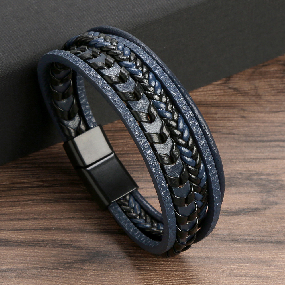Hip-Hop Solid Color Pu Leather Alloy Braid Men'S Bangle display picture 1