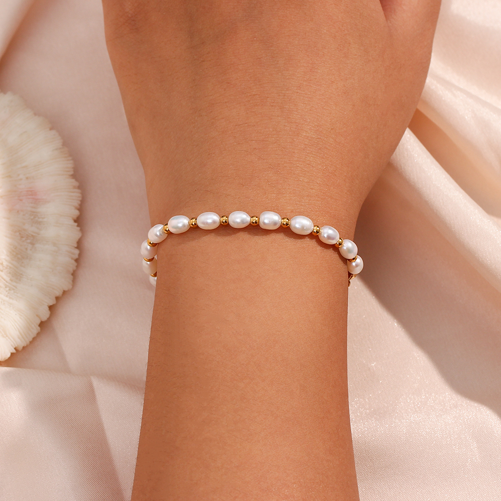 Wholesale Basic Simple Style Classic Style Round Freshwater Pearl 18k Gold Plated Bracelets display picture 12