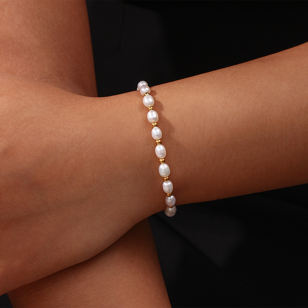 Wholesale Basic Simple Style Classic Style Round Freshwater Pearl 18k Gold Plated Bracelets display picture 4