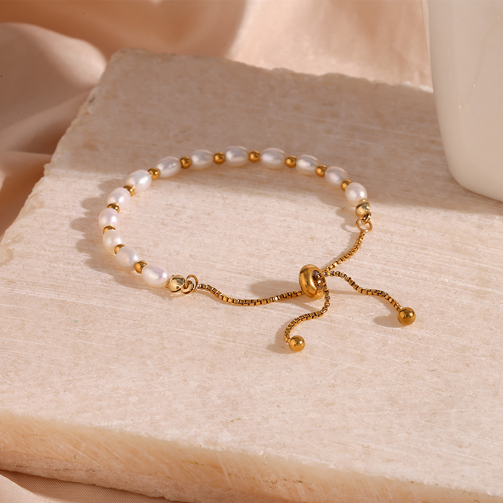 Wholesale Basic Simple Style Classic Style Round Freshwater Pearl 18k Gold Plated Bracelets display picture 7