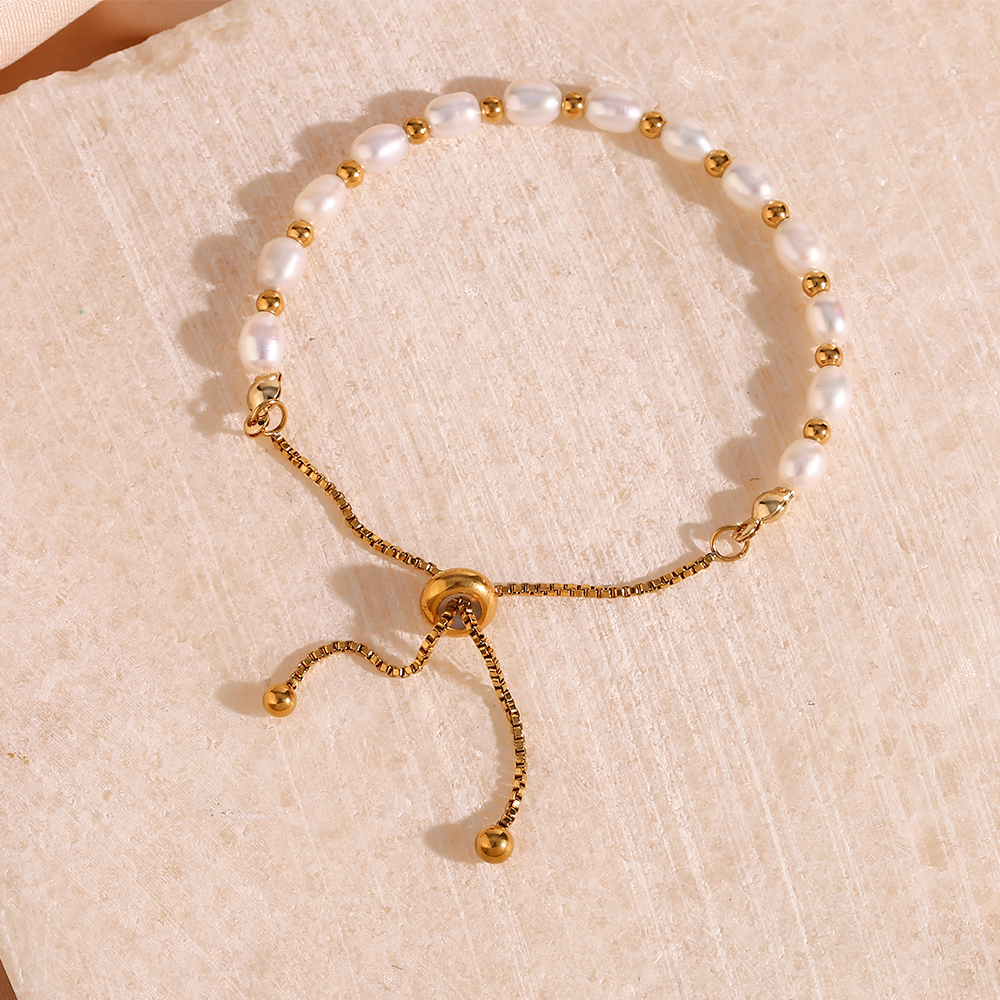 Wholesale Basic Simple Style Classic Style Round Freshwater Pearl 18k Gold Plated Bracelets display picture 10