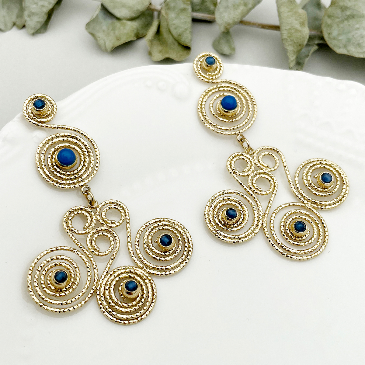1 Pair Retro Roman Style Irregular Patchwork Enamel Plating 304 Stainless Steel Natural Stone Gem Beads 14K Gold Plated Drop Earrings display picture 3