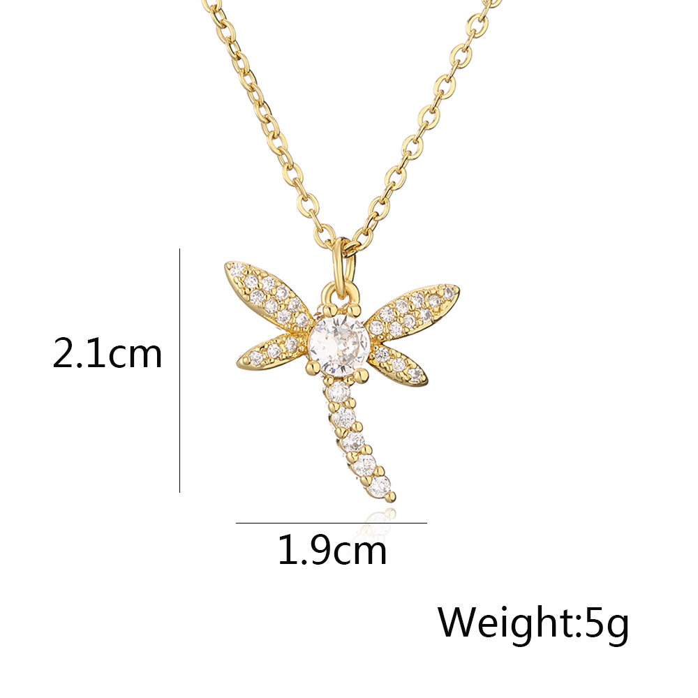 Simple Style Commute Moon Dragonfly Copper 18k Gold Plated Artificial Pearls Zircon Pendant Necklace In Bulk display picture 1